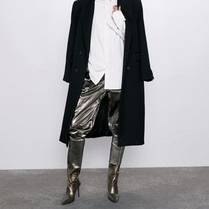 NWT ZARA WRINKLE LOOK METALLIC DART PANTS SILVER🔥